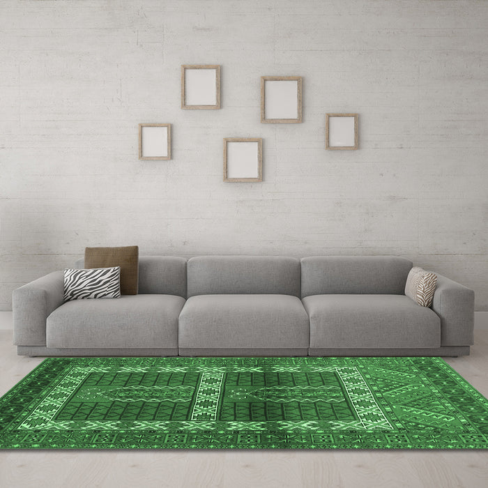 Machine Washable Southwestern Emerald Green Country Area Rugs in a Living Room,, wshtr437emgrn