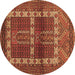 Round Machine Washable Southwestern Brown Country Rug, wshtr437brn