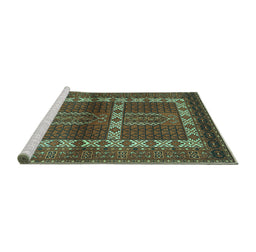 Sideview of Machine Washable Southwestern Turquoise Country Area Rugs, wshtr437turq