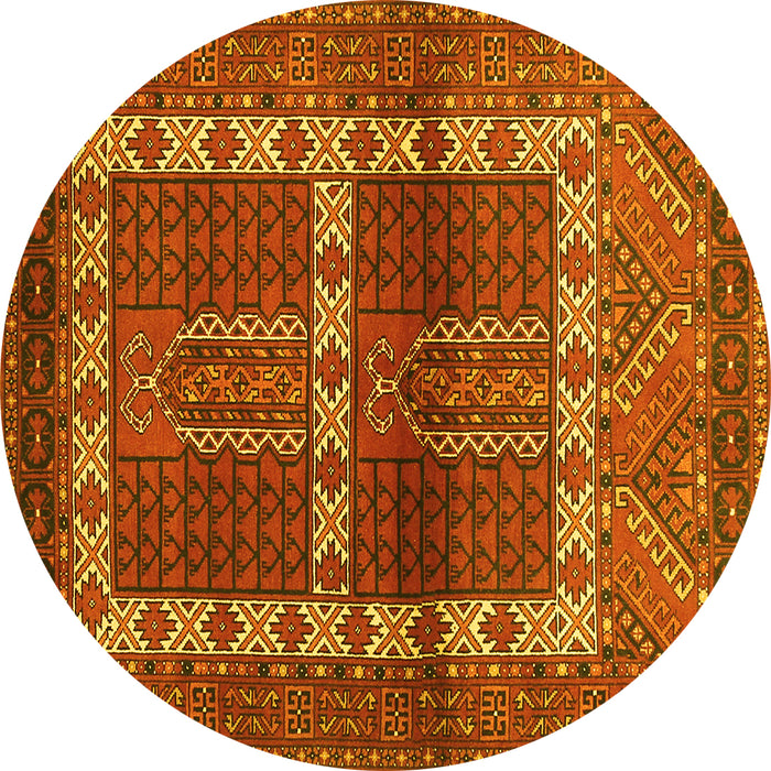 Round Machine Washable Southwestern Yellow Country Rug, wshtr437yw