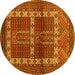 Round Machine Washable Southwestern Yellow Country Rug, wshtr437yw