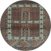 Round Machine Washable Southwestern Light Blue Country Rug, wshtr437lblu