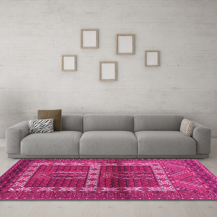 Machine Washable Southwestern Pink Country Rug in a Living Room, wshtr437pnk