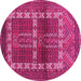 Round Machine Washable Southwestern Pink Country Rug, wshtr437pnk