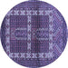 Round Machine Washable Southwestern Blue Country Rug, wshtr437blu