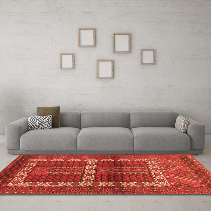 Machine Washable Southwestern Orange Country Area Rugs in a Living Room, wshtr437org