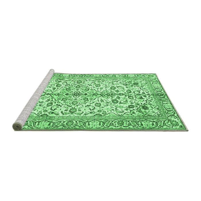 Sideview of Machine Washable Persian Emerald Green Traditional Area Rugs, wshtr4380emgrn