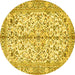 Round Machine Washable Persian Yellow Traditional Rug, wshtr4380yw