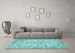 Machine Washable Persian Light Blue Traditional Rug in a Living Room, wshtr4380lblu