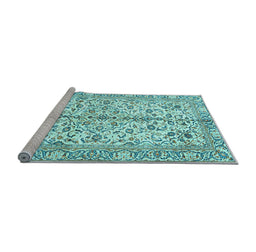 Sideview of Machine Washable Persian Light Blue Traditional Rug, wshtr4380lblu