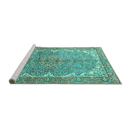 Sideview of Machine Washable Persian Turquoise Traditional Area Rugs, wshtr4381turq