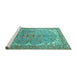 Sideview of Machine Washable Persian Turquoise Traditional Area Rugs, wshtr4381turq