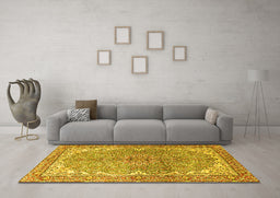 Machine Washable Persian Yellow Traditional Rug in a Living Room, wshtr4381yw