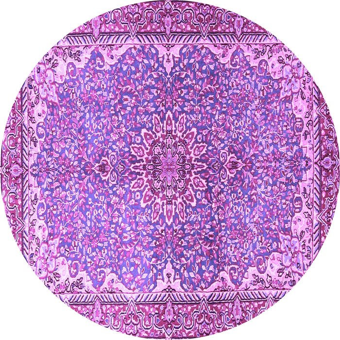 Round Machine Washable Persian Purple Traditional Area Rugs, wshtr4381pur