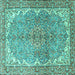 Square Machine Washable Persian Turquoise Traditional Area Rugs, wshtr4381turq