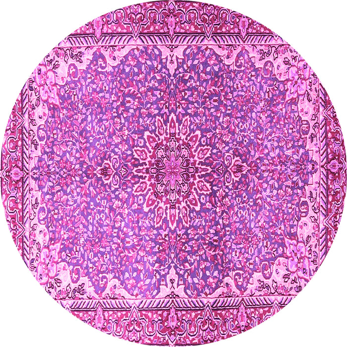 Round Machine Washable Persian Pink Traditional Rug, wshtr4381pnk