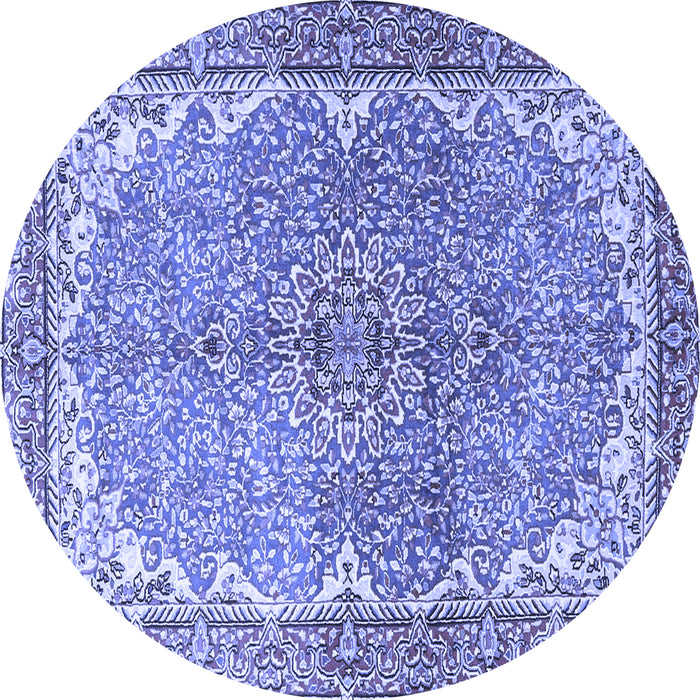Round Machine Washable Persian Blue Traditional Rug, wshtr4381blu