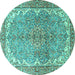 Round Machine Washable Persian Turquoise Traditional Area Rugs, wshtr4381turq