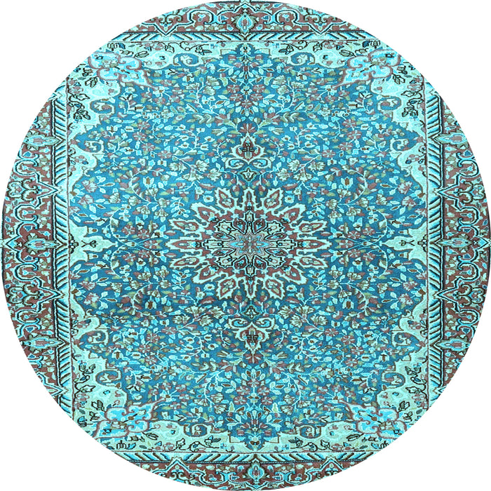 Round Machine Washable Persian Light Blue Traditional Rug, wshtr4381lblu