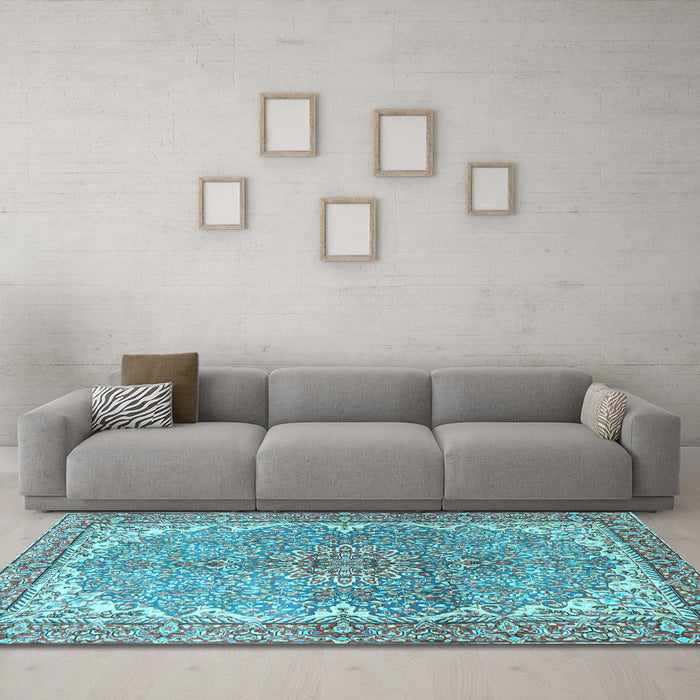 Machine Washable Persian Light Blue Traditional Rug in a Living Room, wshtr4381lblu