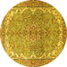 Round Machine Washable Persian Yellow Traditional Rug, wshtr4381yw