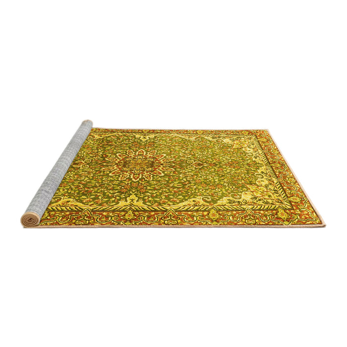 Sideview of Machine Washable Persian Yellow Traditional Rug, wshtr4381yw