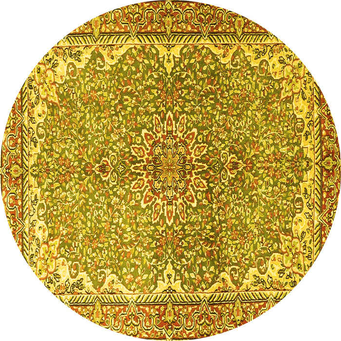 Round Persian Yellow Traditional Rug, tr4381yw