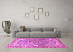Machine Washable Persian Pink Traditional Rug in a Living Room, wshtr4381pnk