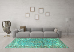 Machine Washable Persian Turquoise Traditional Area Rugs in a Living Room,, wshtr4381turq