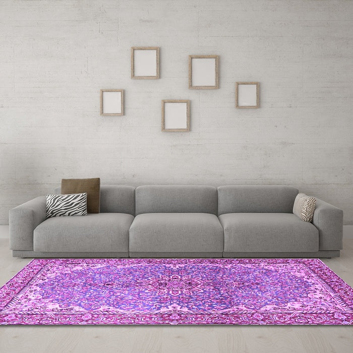 Machine Washable Persian Purple Traditional Area Rugs in a Living Room, wshtr4381pur
