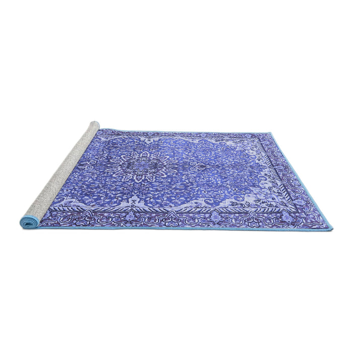 Sideview of Machine Washable Persian Blue Traditional Rug, wshtr4381blu