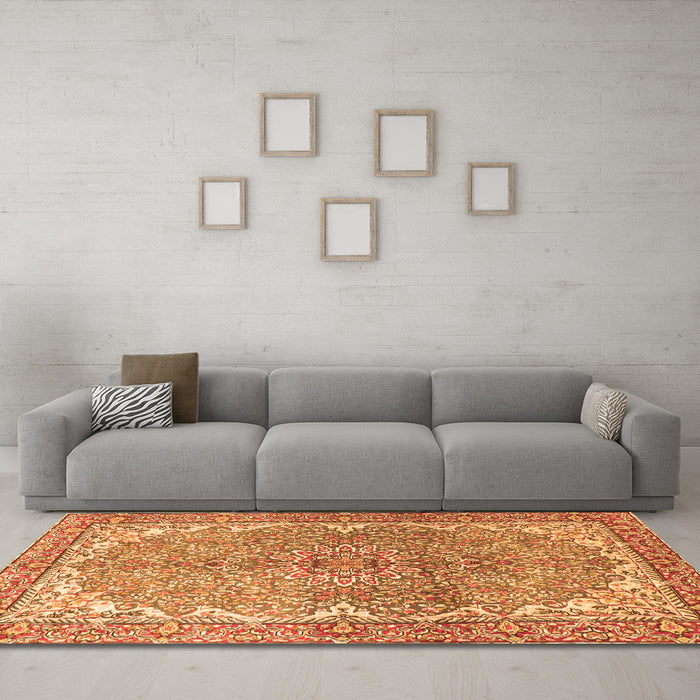 Machine Washable Persian Orange Traditional Area Rugs in a Living Room, wshtr4381org