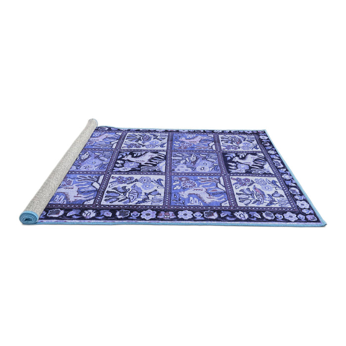 Sideview of Machine Washable Persian Blue Traditional Rug, wshtr4382blu