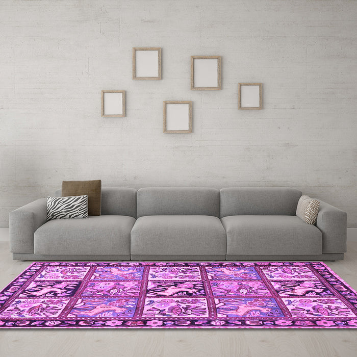 Machine Washable Persian Purple Traditional Area Rugs in a Living Room, wshtr4382pur