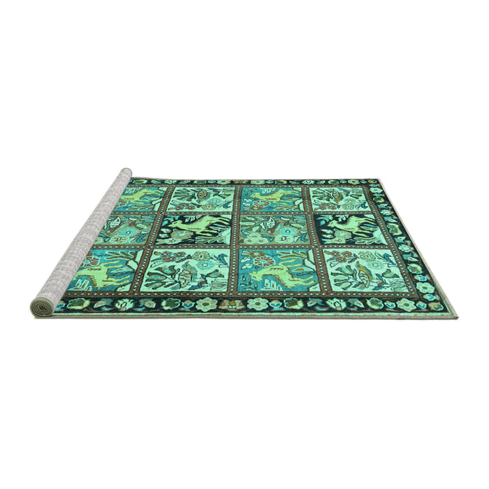 Sideview of Machine Washable Persian Turquoise Traditional Area Rugs, wshtr4382turq