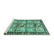 Sideview of Machine Washable Persian Turquoise Traditional Area Rugs, wshtr4382turq