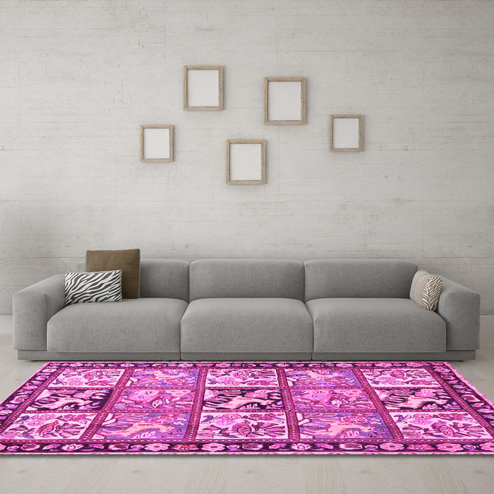Machine Washable Persian Pink Traditional Rug in a Living Room, wshtr4382pnk