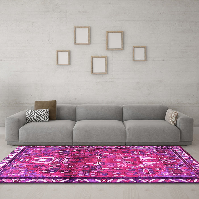 Machine Washable Persian Pink Traditional Rug in a Living Room, wshtr4383pnk