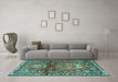 Machine Washable Persian Turquoise Traditional Area Rugs in a Living Room,, wshtr4383turq