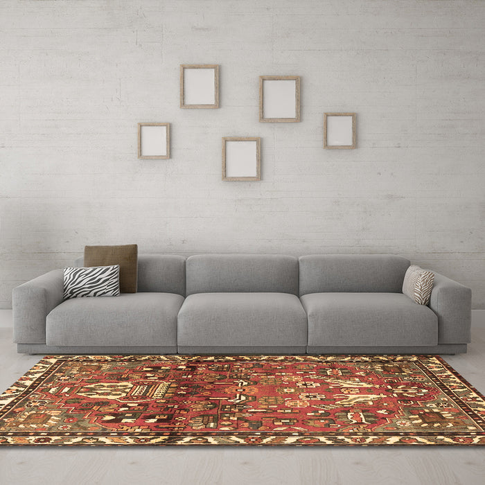 Machine Washable Persian Brown Traditional Rug in a Living Room,, wshtr4383brn