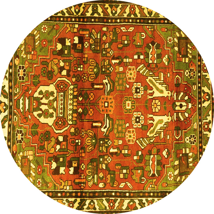 Round Machine Washable Persian Yellow Traditional Rug, wshtr4383yw