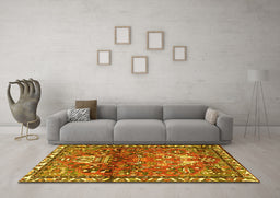 Machine Washable Persian Yellow Traditional Rug in a Living Room, wshtr4383yw