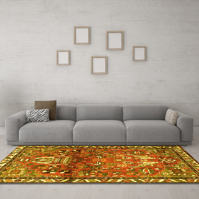 Machine Washable Persian Yellow Traditional Rug in a Living Room, wshtr4383yw