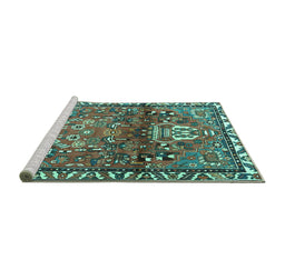 Sideview of Machine Washable Persian Turquoise Traditional Area Rugs, wshtr4383turq