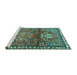 Sideview of Machine Washable Persian Turquoise Traditional Area Rugs, wshtr4383turq