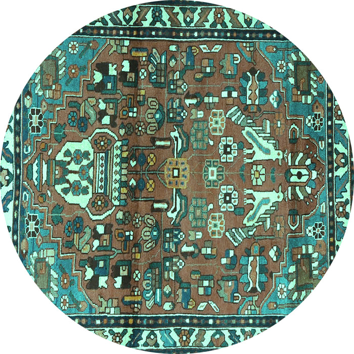 Round Machine Washable Persian Turquoise Traditional Area Rugs, wshtr4383turq