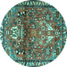 Round Machine Washable Persian Turquoise Traditional Area Rugs, wshtr4383turq