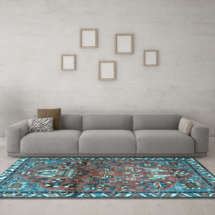 Machine Washable Persian Light Blue Traditional Rug in a Living Room, wshtr4383lblu