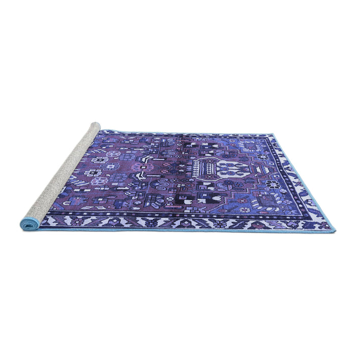 Sideview of Machine Washable Persian Blue Traditional Rug, wshtr4383blu
