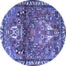 Round Machine Washable Persian Blue Traditional Rug, wshtr4383blu